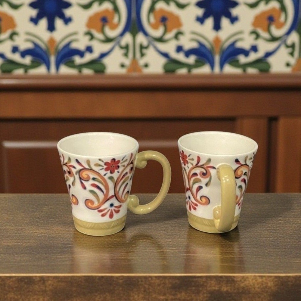 Pier 1 Imports Elisa Coffee Cups, Set of 2, Vintage Ironstone Mugs, Drinkware